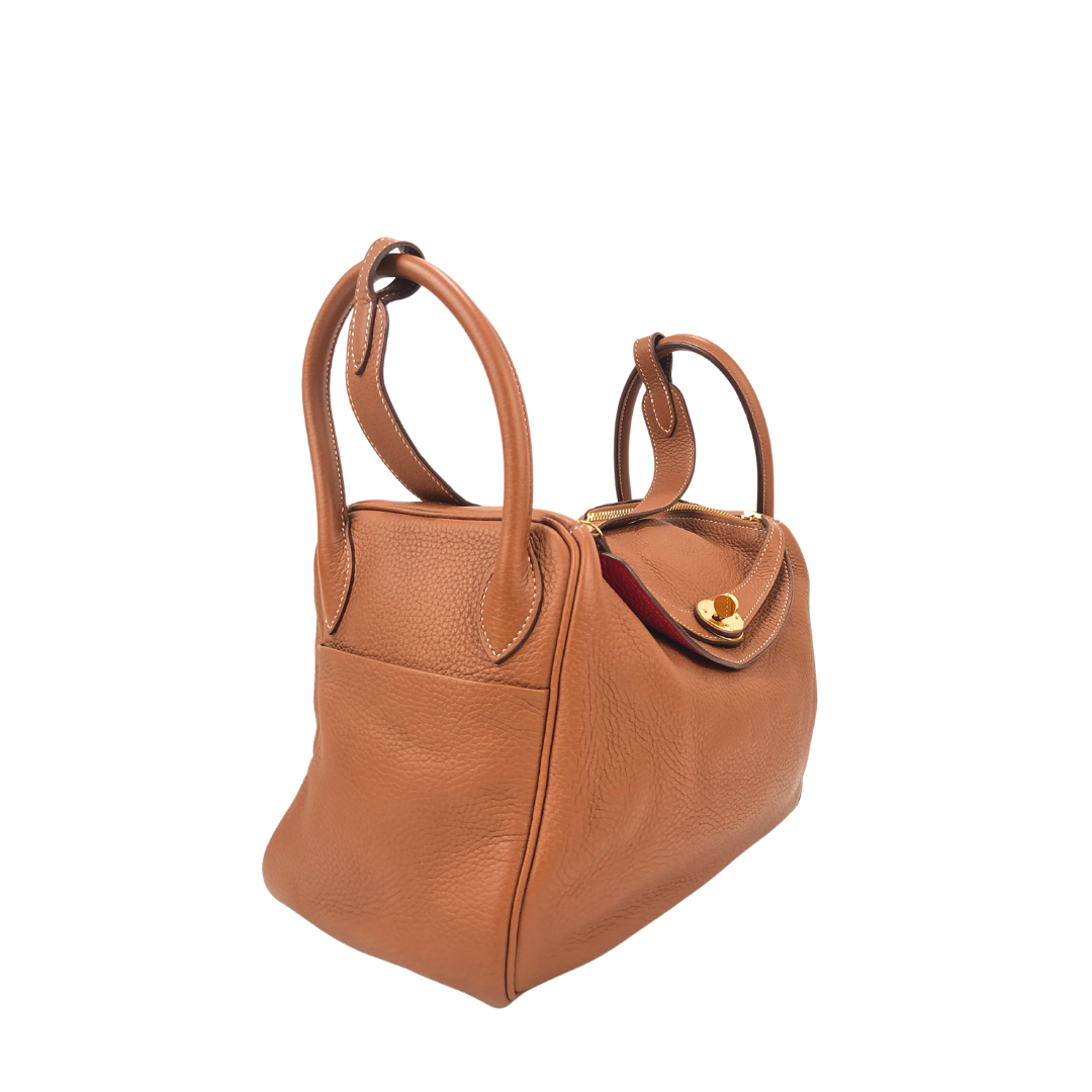 Hermes 30cm Brown Clemence Leather Lindy Bag