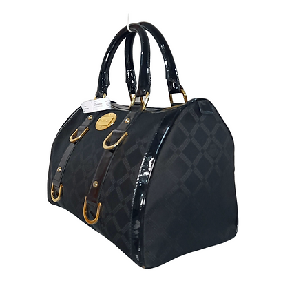 Versace Black Monogram Fabric and Leather Snap Out Of It Satchel