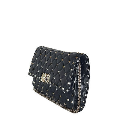 Valentino Black Quilted Leather Rockstud Spike Chain Clutch