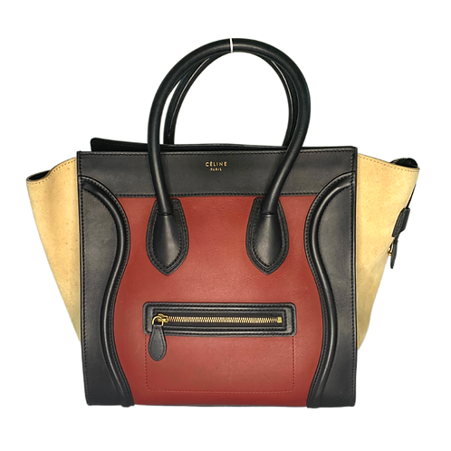 Celine Red Tri-Color Leather and Suede Mini Luggage Tote