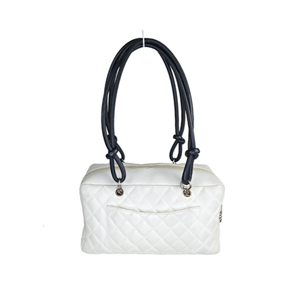 Chanel White Quilted Leather Cambon Ligne Bowler Bag