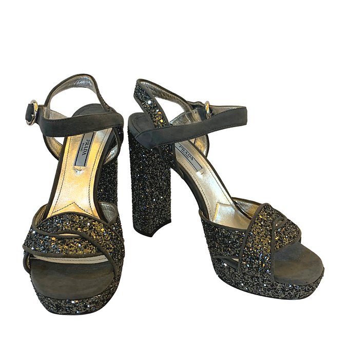Prada Glitter-detail Buckle-strap Sandals