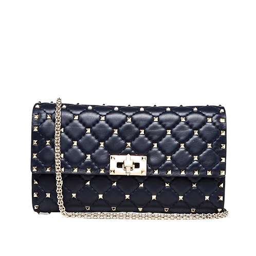 Valentino Black Quilted Leather Rockstud Spike Chain Clutch