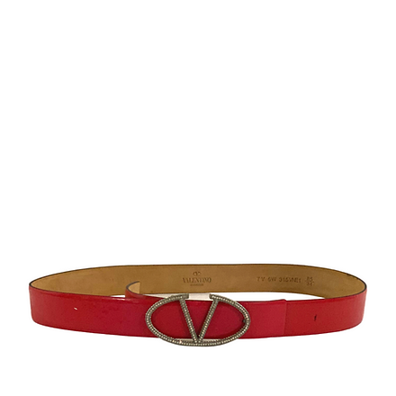 Valentino Studded V-logo Patent Leather Belt