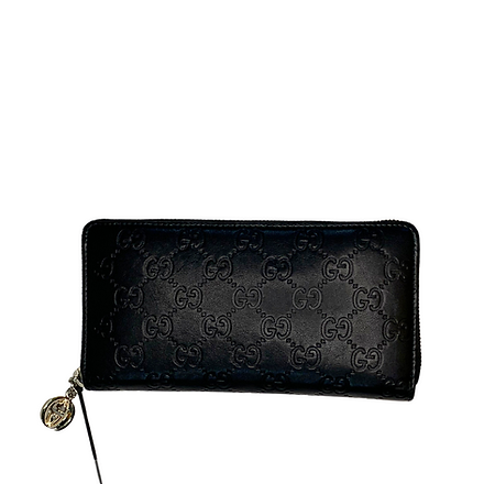 Gucci Black Guccissima Leather Interlocking GG Zip Around Wallet