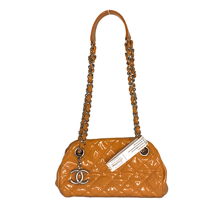 Chanel Orange Quilted Patent Leather Mademoiselle Bowling Bag