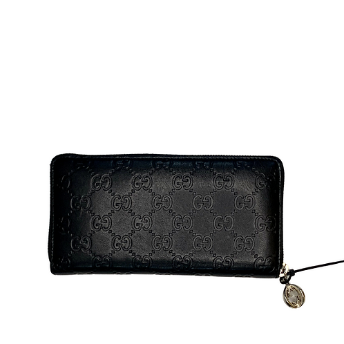 Gucci Black Guccissima Leather Interlocking GG Zip Around Wallet
