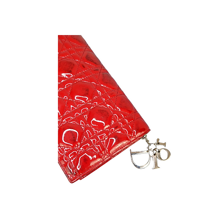 Dior red Cannage Quilted Patent Leather Lady Dior Chain Clutch