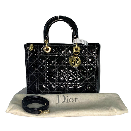 Christian Dior in Black Patent Leather Lady Dior Large