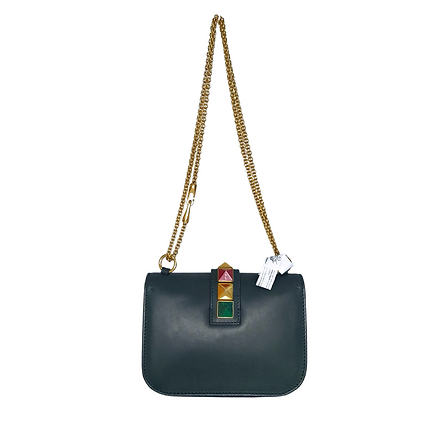 Valentino Green/Black Leather Small Rockstud Glam Lock Flap Bag
