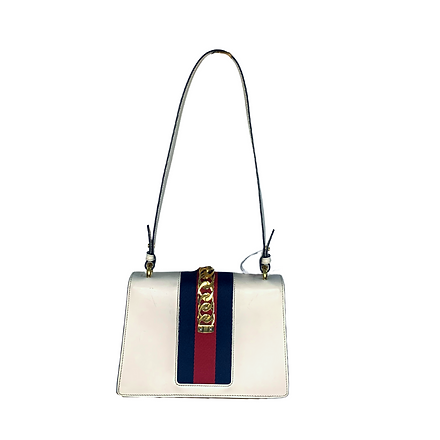 Gucci White Leather Sylvie Shoulder Bag