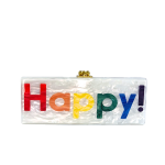 Edie Parker Flavia Handcrafted Happy Acrylic White Clutch Bag