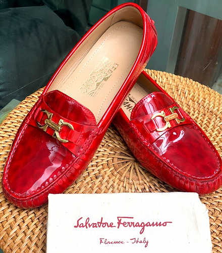 Ferragamo Red Patent Leather Drivers Size 7