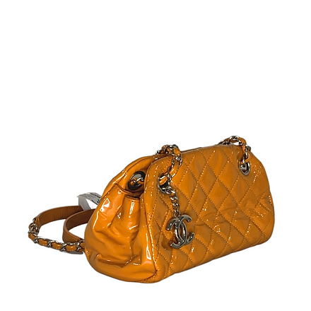 Chanel Orange Quilted Patent Leather Mademoiselle Bowling Bag