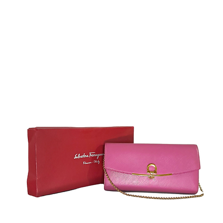 Salvatore Ferragamo Pink Gancini Mini Wallet on Chain