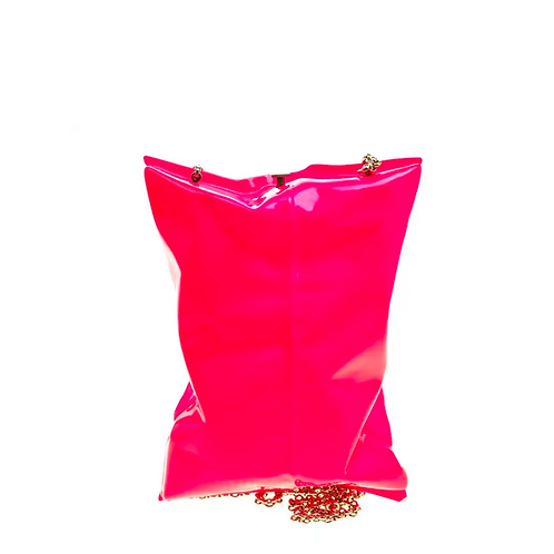 Anya Hindmarch Neon Pink Metallic Crisp Packet Clutch
