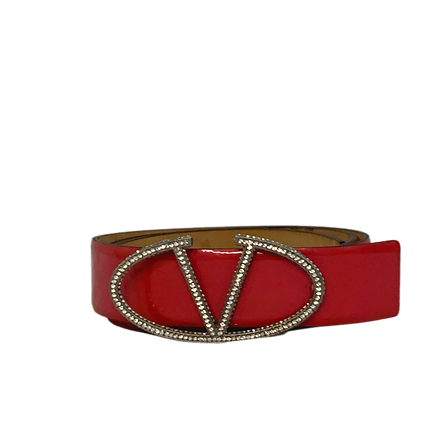 Valentino Studded V-logo Patent Leather Belt