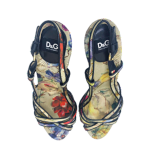 Dolce and Gabbana Multicolor Floral Print Fabric And Leather Trim Strappy Sandals EU-40