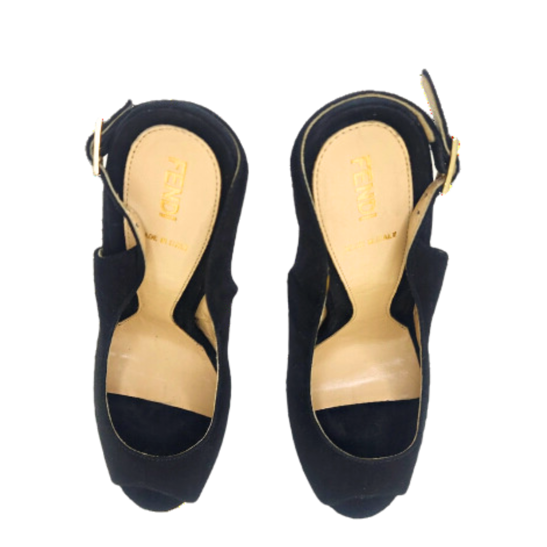 Fendi Black Suede Platform Slingback Sandals EU-40