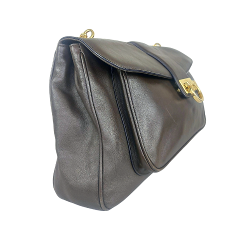 Salvatore Ferragamo Gancini Pocket Chain Convertible Bowler Bag Leather
