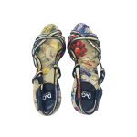 Dolce and Gabbana Multicolor Floral Print Fabric And Leather Trim Strappy Sandals