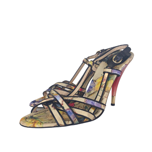 Dolce and Gabbana Multicolor Floral Print Fabric And Leather Trim Strappy Sandals