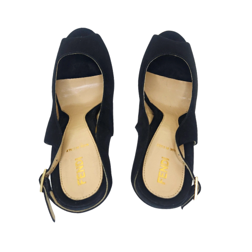 Fendi Black Suede Platform Slingback Sandals
