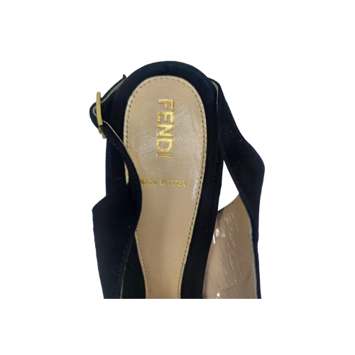 Fendi Black Suede Platform Slingback Sandals