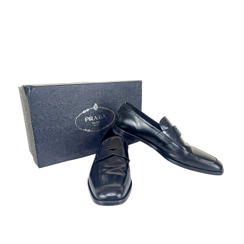 Prada Black Leather Penny Slip On Loafers Size 42