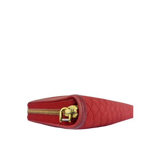 Prada Red Nylon Leather Quilted Zip Around Wallet
