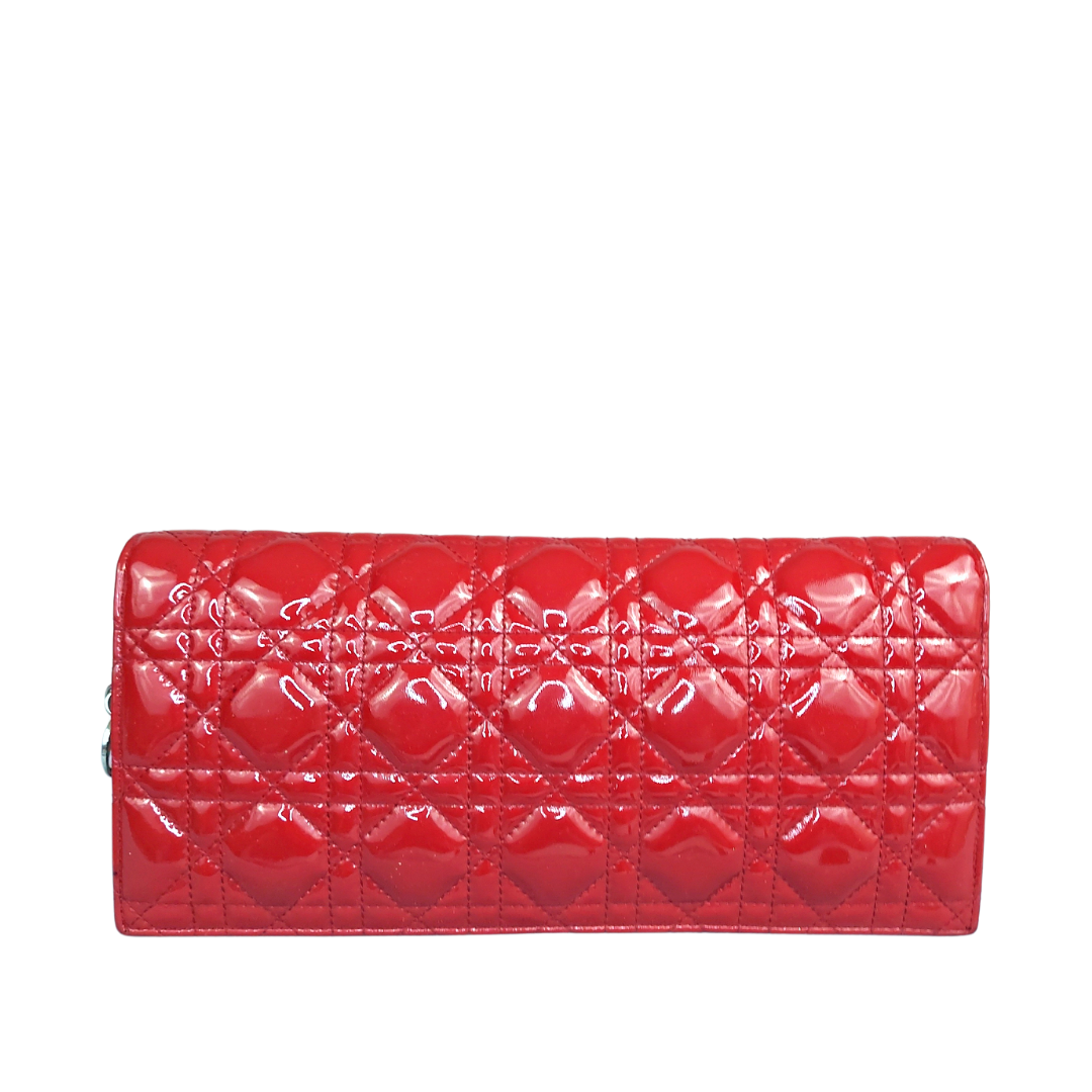 Dior Red Cannage Quilted Patent Leather Lady Dior Chain Clutch