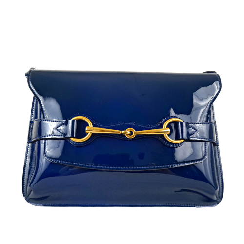 Gucci Patent Leather Large Bright Bit Blue Shoulder Bag