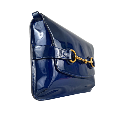 Gucci Patent Leather Large Bright Bit Blue Shoulder Bag