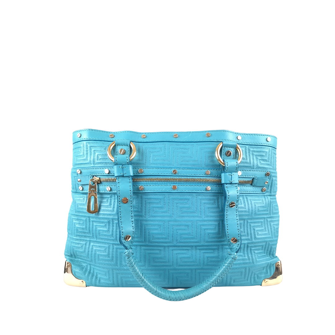 Gianni Versace Blue Turquoise Leather Shoulder Bag