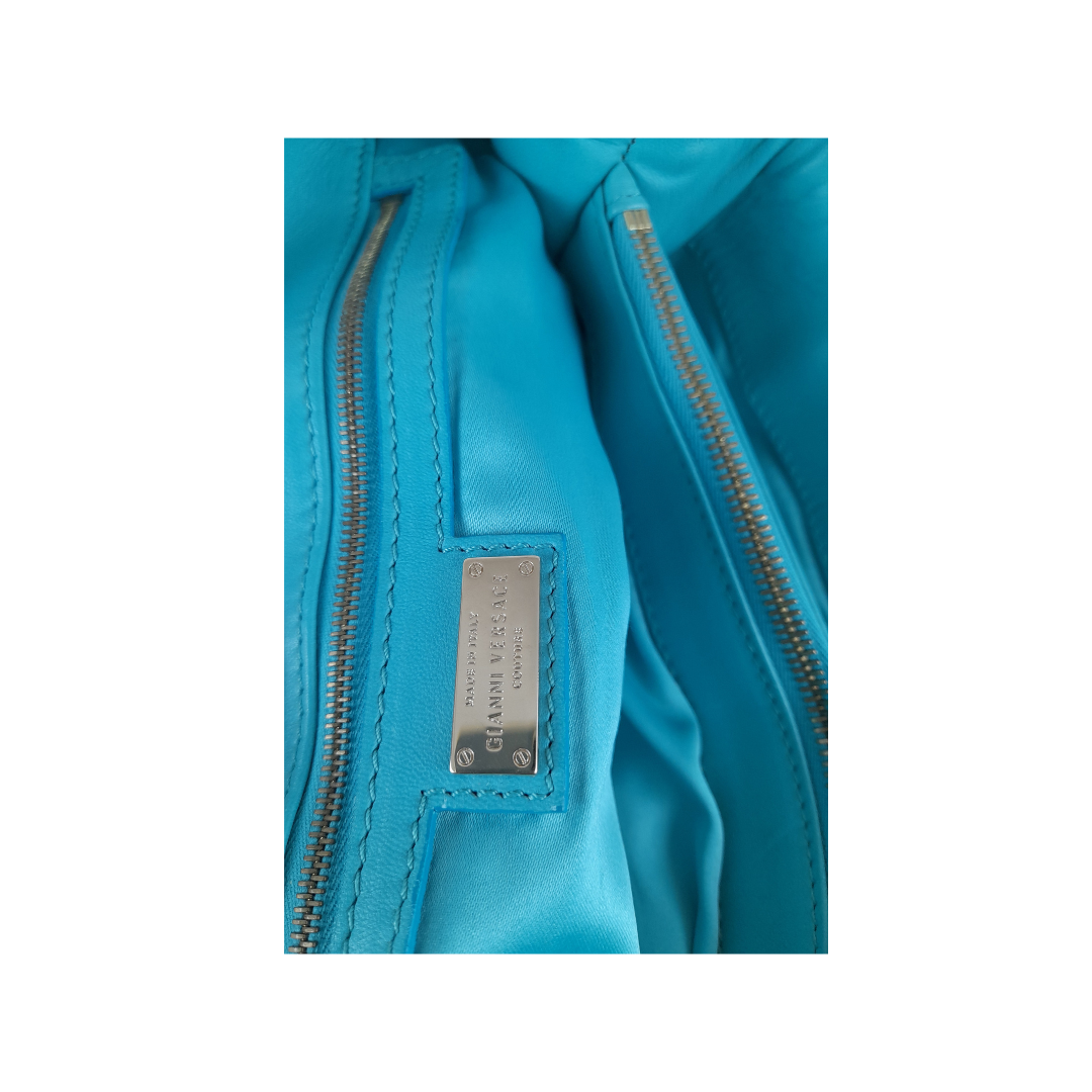 Gianni Versace Blue Turquoise Leather Shoulder Bag