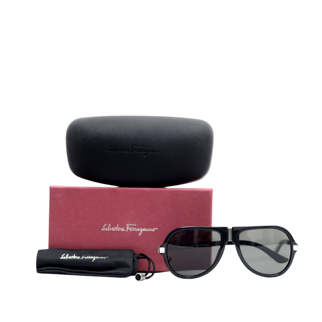Salvatore Ferragamo Black Aviator Sunglasses