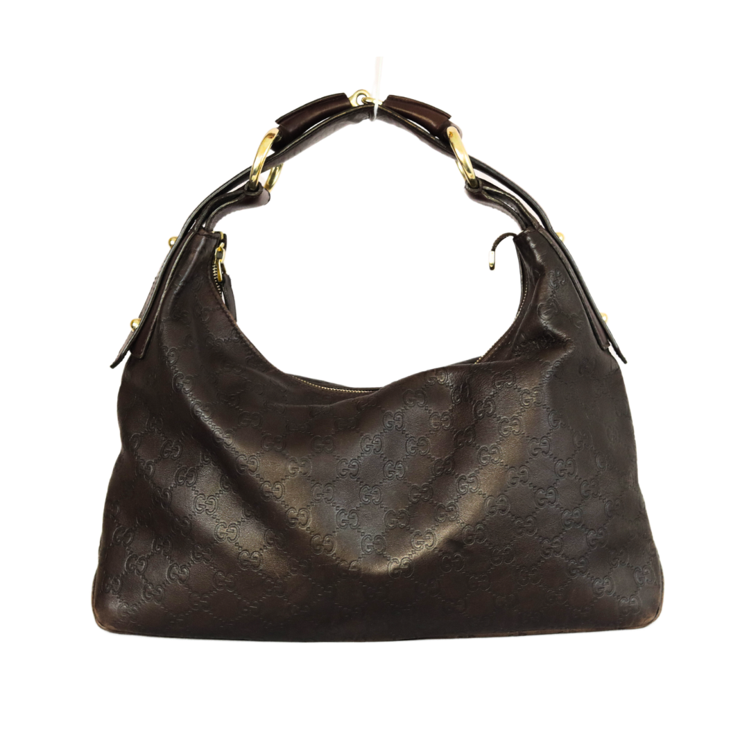 Gucci Black Guccissima Leather Medium Horsebit Hobo Bag