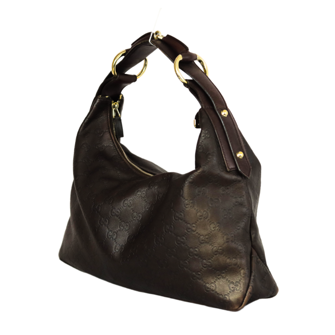 Gucci Black Guccissima Leather Medium Horsebit Hobo Bag