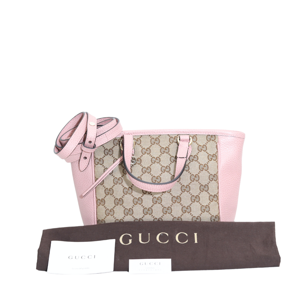 Gucci Beige/ Pink GG Canvas And Leather Bree Mini Top Handle Tote Bag