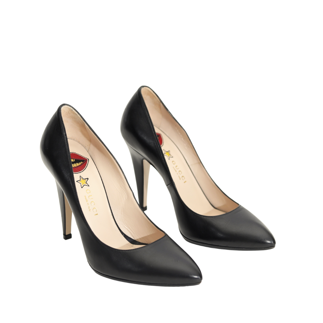 Gucci Molina Black Leather Pointed Toe Pumps Size 38
