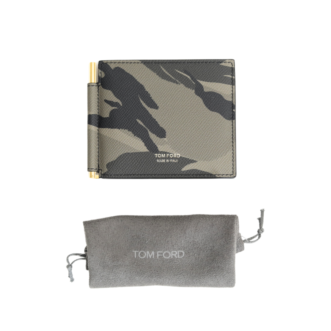 Tom Ford Camo-Print Leather Money Clip Wallet