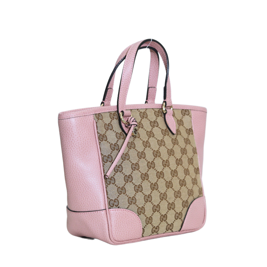 Gucci Beige/ Pink GG Canvas And Leather Bree Mini Top Handle Tote Bag