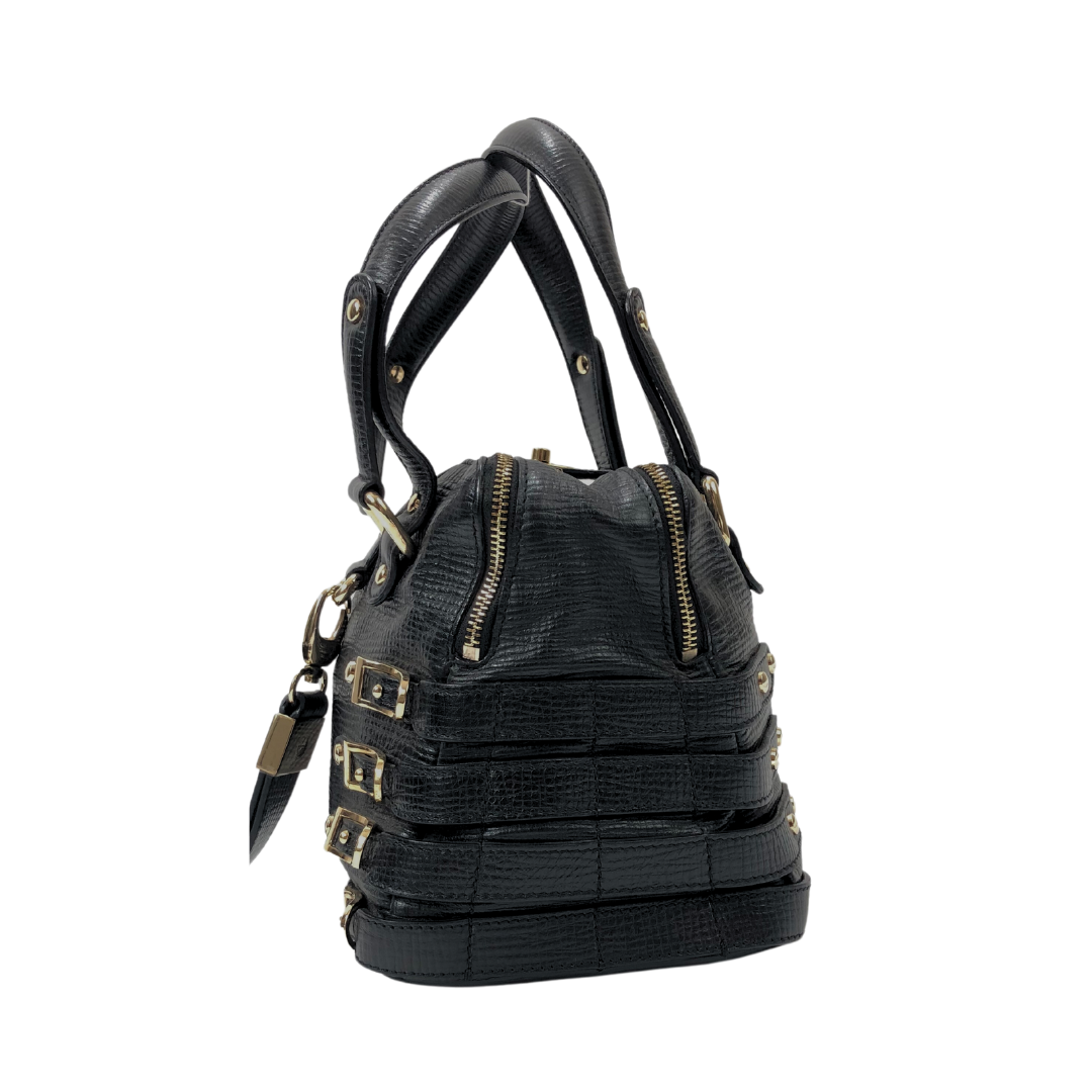 Jimmy Choo Black Perforated Leather Shoulder Bag