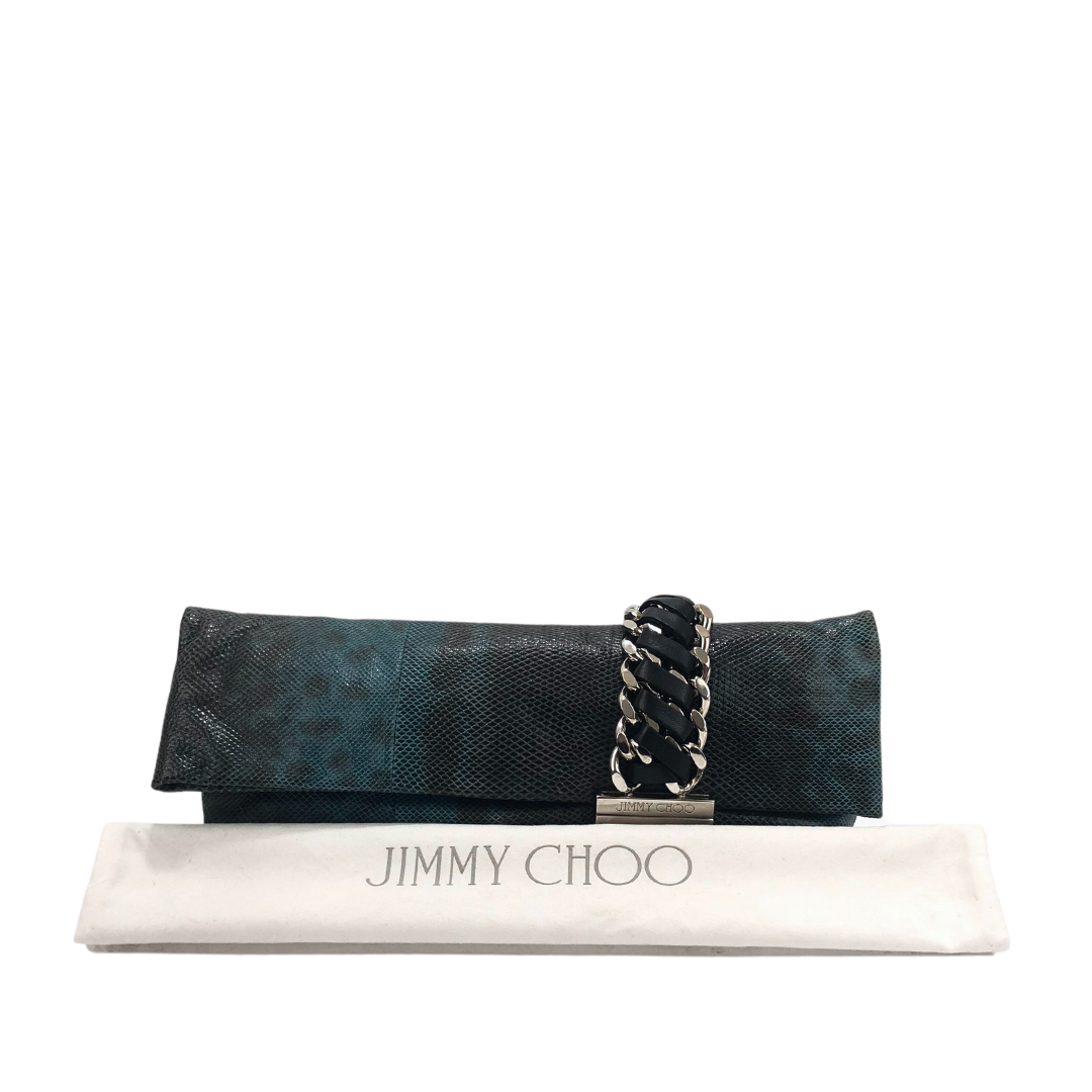 Jimmy Choo Blue/ Black Snakeskin Print Chandra Clutch