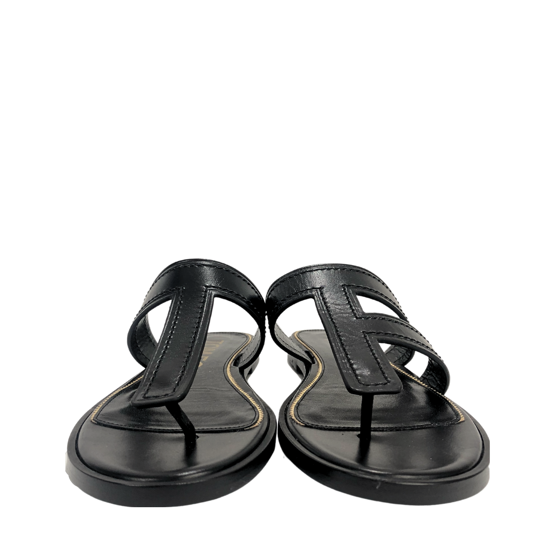 Tom Ford Black Calf Leather T F Logo Sandals EU-37.5