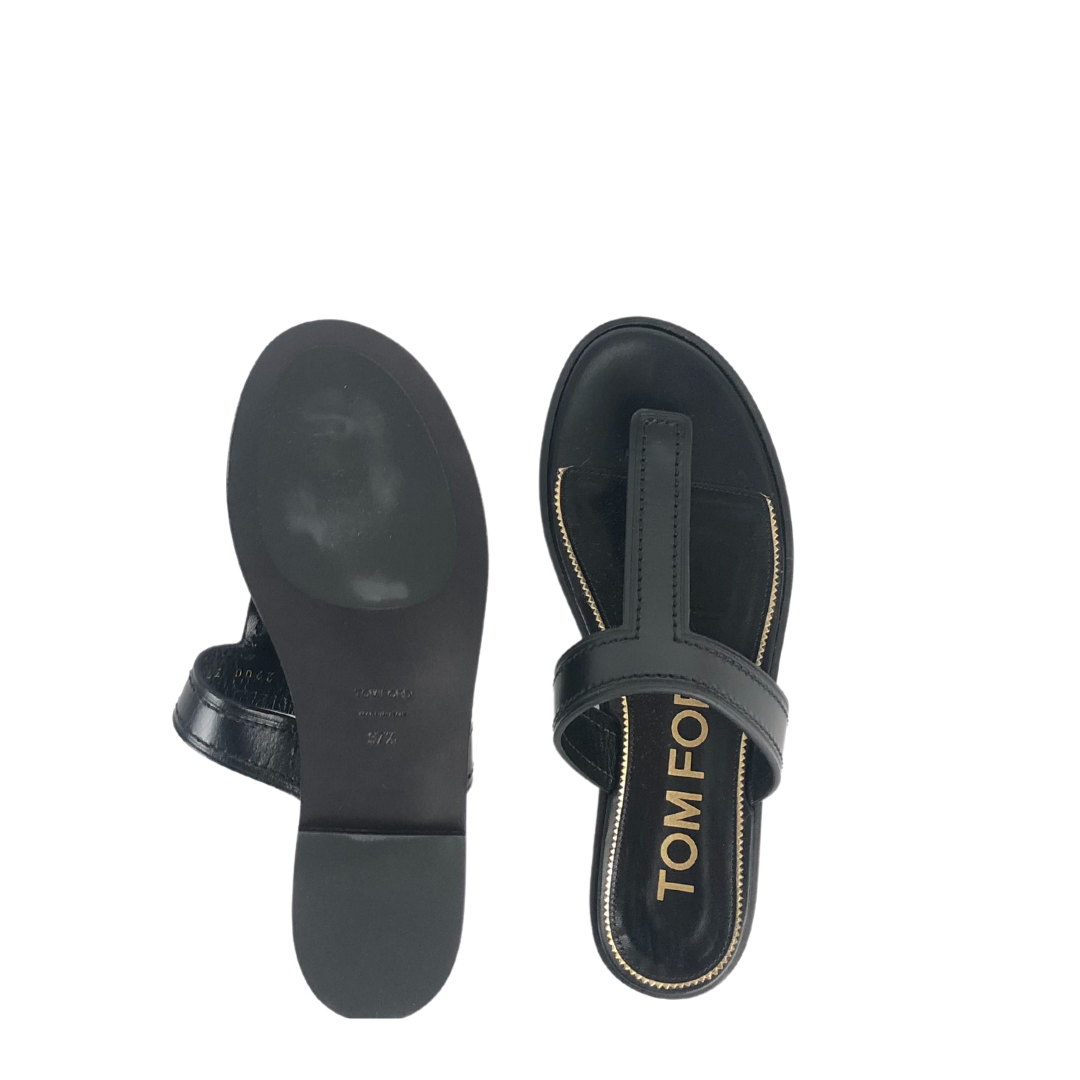 Tom Ford Black Calf Leather T F Logo Sandals EU-37.5