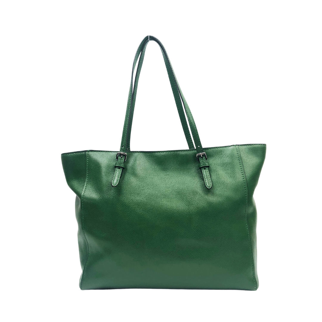 Coach Green Shiny Leather Large Turnlock Closure Tote