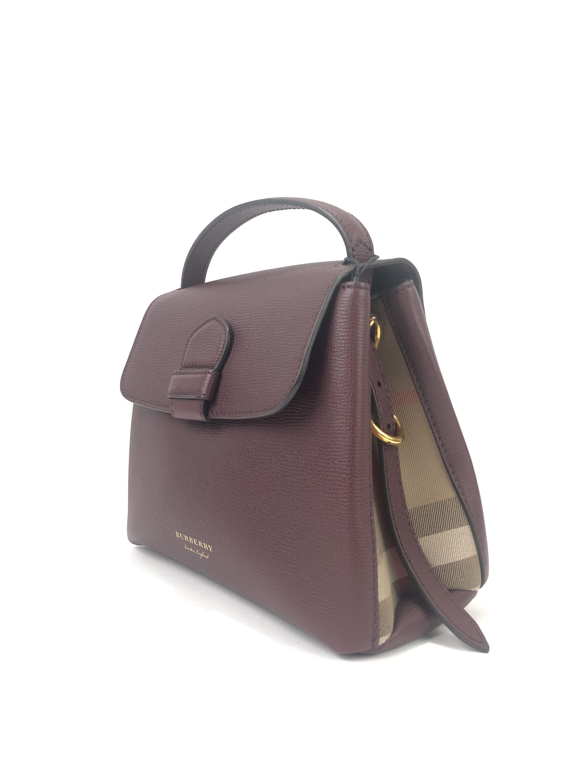 Burberry Small Camberley House Check Burgundy Leather Bag