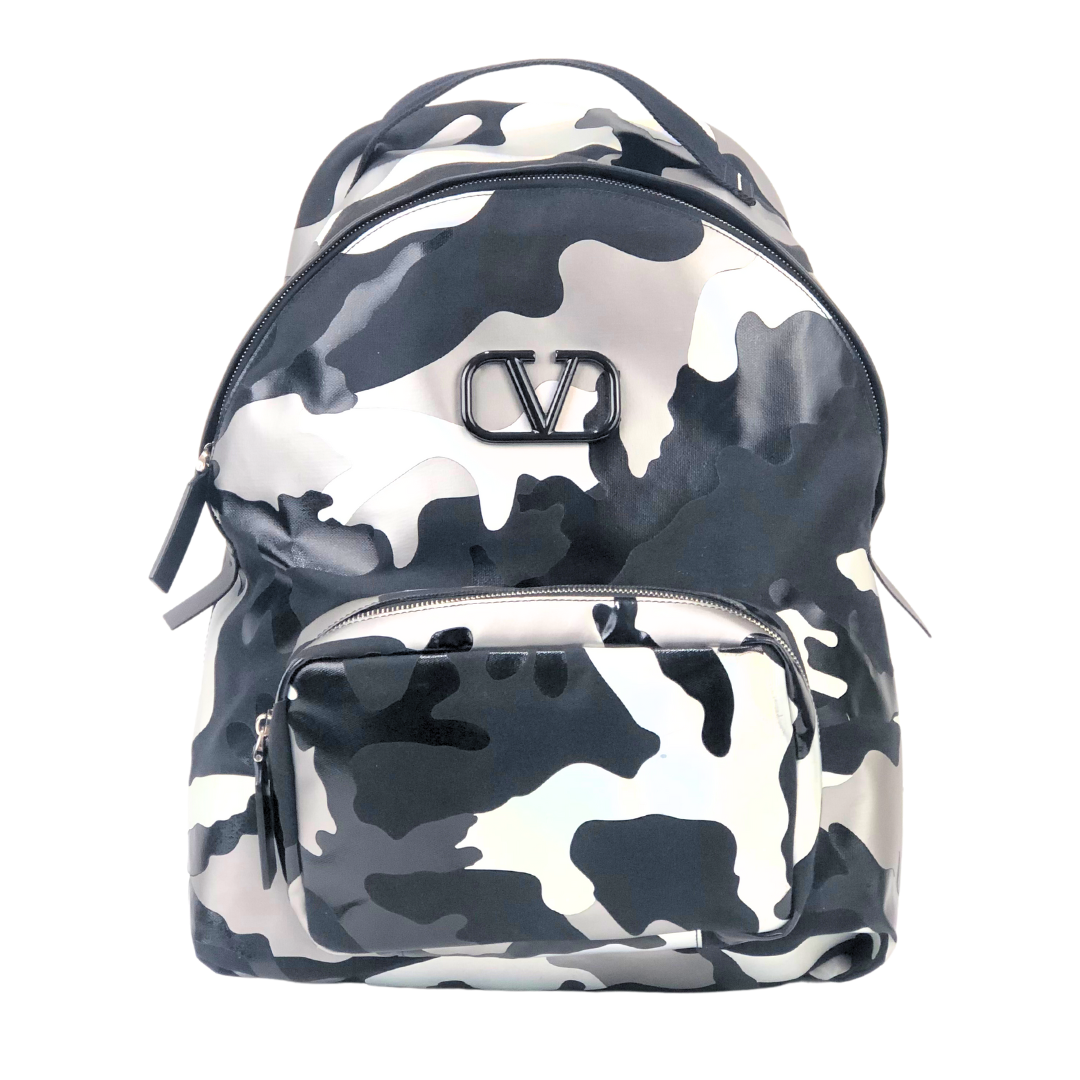 Valentino - Valentino Garavani Leather-Trimmed Camouflage-Print Canvas  Backpack - Blue Valentino Garavani