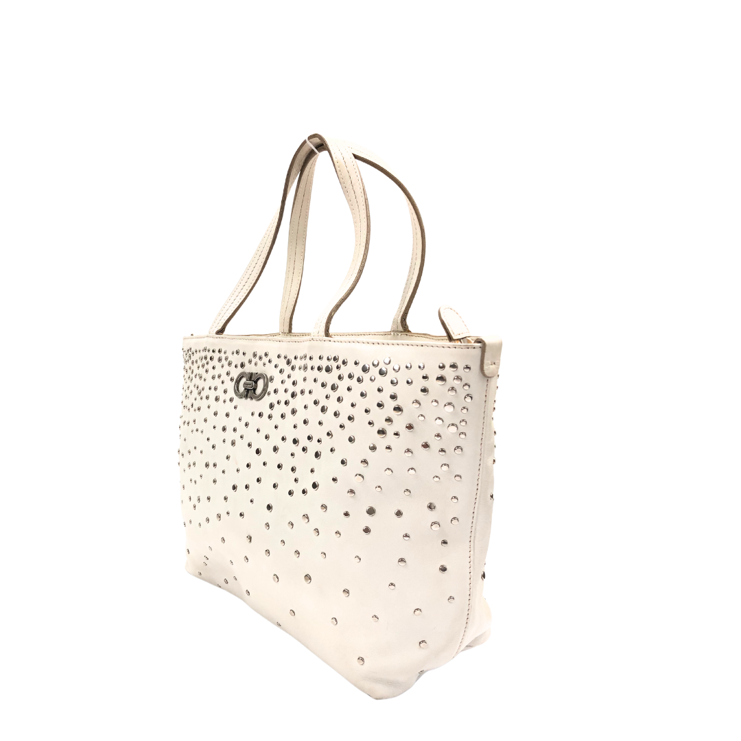 Salvatore Ferragamo White Leather Studded Leather Shoulder Bag